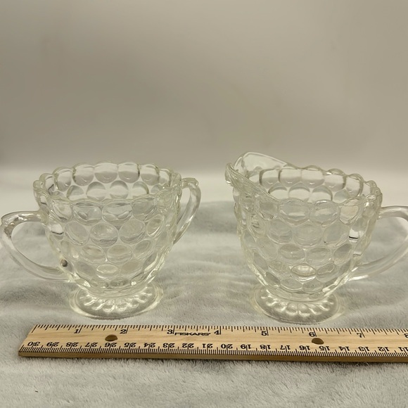 Anchor Hocking Vintage Bubble Pattern Clear Glass-Sugar Bowl & Creamer - Picture 1 of 10